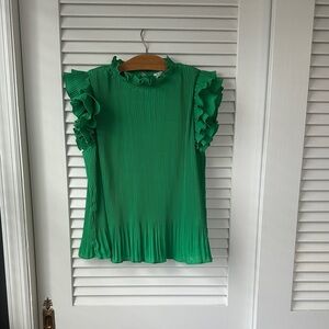 Feeling lucky?! Emerald Green Ruffle Sleeve Pleated Top.